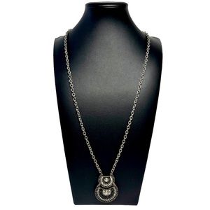 Crystal Geometric Pendant Opera Necklace Silver 36-38.5"